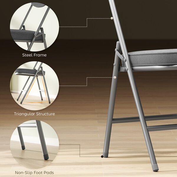 HOMCOM Set of Four Folding Corduroy Seat Chairs - Grey