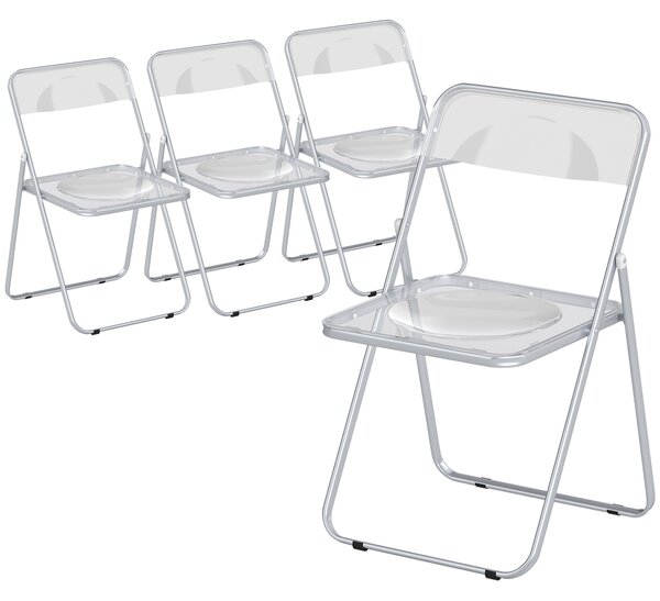 HOMCOM Foldable Chairs, Folding Chairs with Transparent Seat and Backrest, Heavy Duty Steel Frame, 47W x 48D x 75H cm, Clear