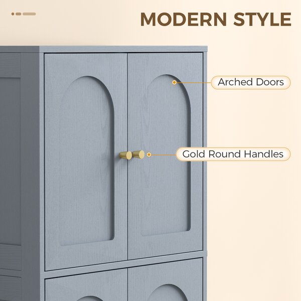 HOMCOM 4-Door Kitchen Storage Cabinet with Adjustable Shelves - Grey