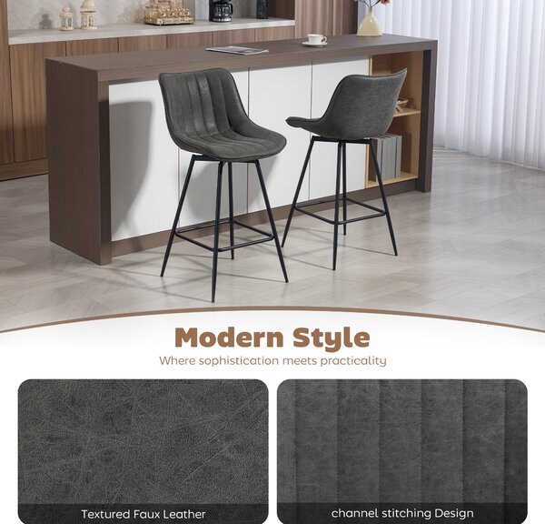 HOMCOM Set of 2 PU Leather Swivel Bar Stools - Grey