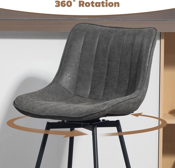 HOMCOM Set of 2 PU Leather Swivel Bar Stools - Grey