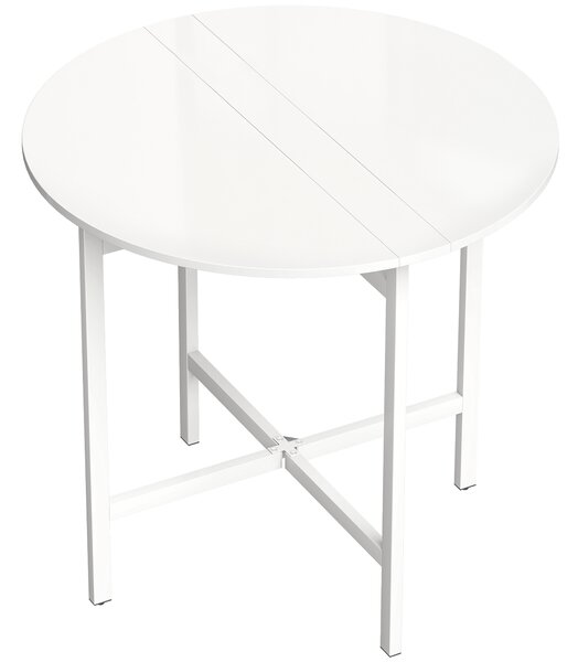 HOMCOM Collapsible Drop Leaf Table, Folding Dining Table for Small Spaces, Extendable Kitchen Table with Steel Frame, White