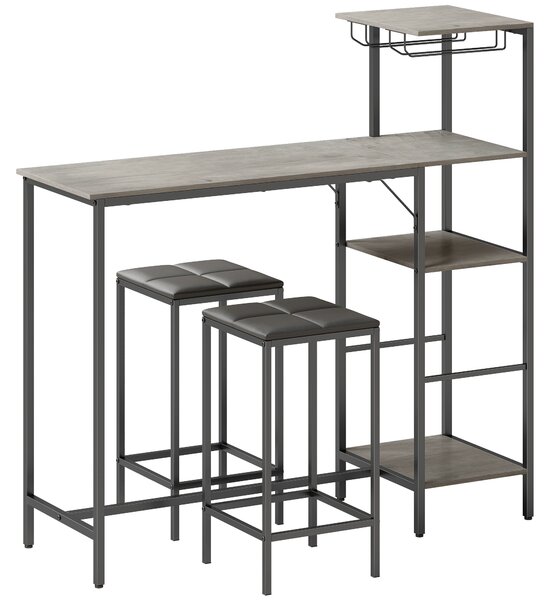 HOMCOM 3 Piece Breakfast Bar Table and Stools Set, Washed Grey