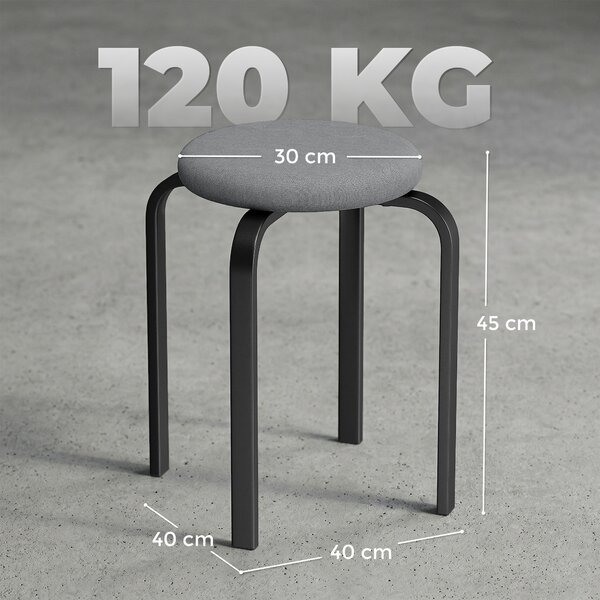 HOMCOM Stackable Stools Modern Cushioned Round Backless Stools Set of 4 Kitchen Dining Room Dark Grey