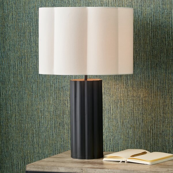 Petula Metal Scallop Table Lamp with Bloom Handloom Scalloped Cylinder Shade Black and White