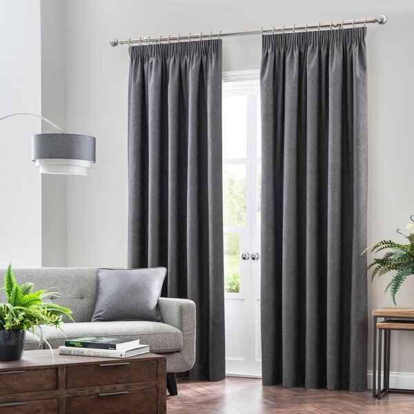 Luna Brushed Blackout Pencil Pleat Curtains