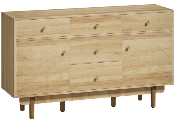 HOMCOM Sideboard with 5 Drawers and 2 Cabinets Buffet Cabinet with Solid Wood Legs 136 cm Walnut