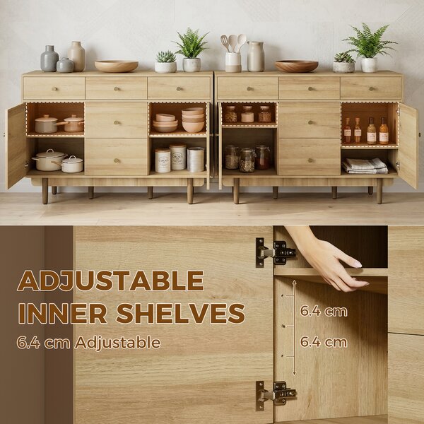 HOMCOM Sideboard with 5 Drawers and 2 Cabinets Buffet Cabinet with Solid Wood Legs 136 cm Walnut