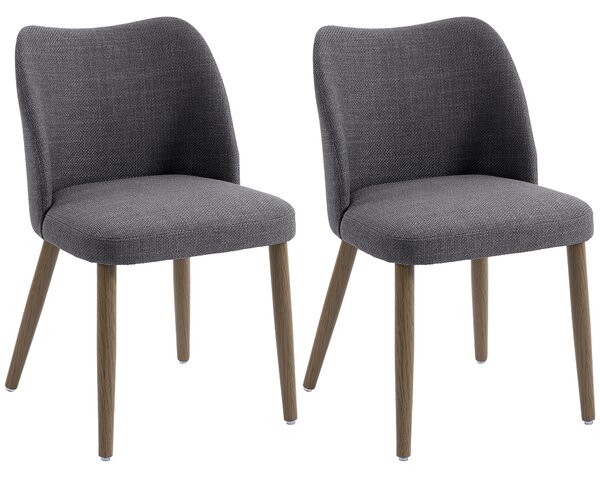 HOMCOM Dining Chairs Set of 2, Linen Upholstered Kitchen Chairs with Padded Seat, Curved Backrest, Rubberwood Legs, Dark Grey