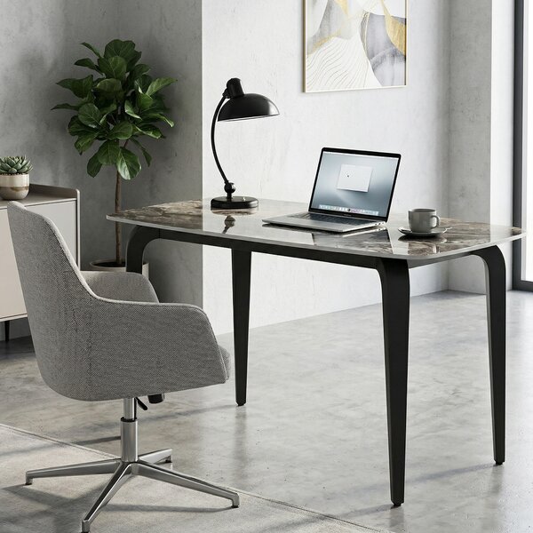 HOMCOM Dining Table for 4, Modern Kitchen Table with Sintered Stone Tabletop, Metal Legs, Brown
