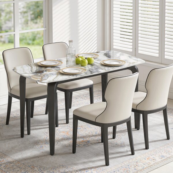 HOMCOM Dining Table for 4, Modern Kitchen Table with Sintered Stone Tabletop, Metal Legs, White