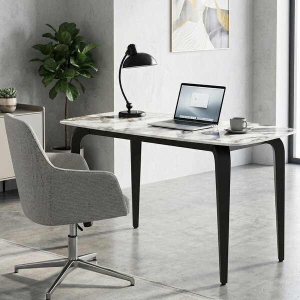 HOMCOM Dining Table for 4, Modern Kitchen Table with Sintered Stone Tabletop, Metal Legs, White