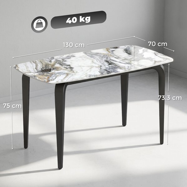 HOMCOM Dining Table for 4, Modern Kitchen Table with Sintered Stone Tabletop, Metal Legs, White
