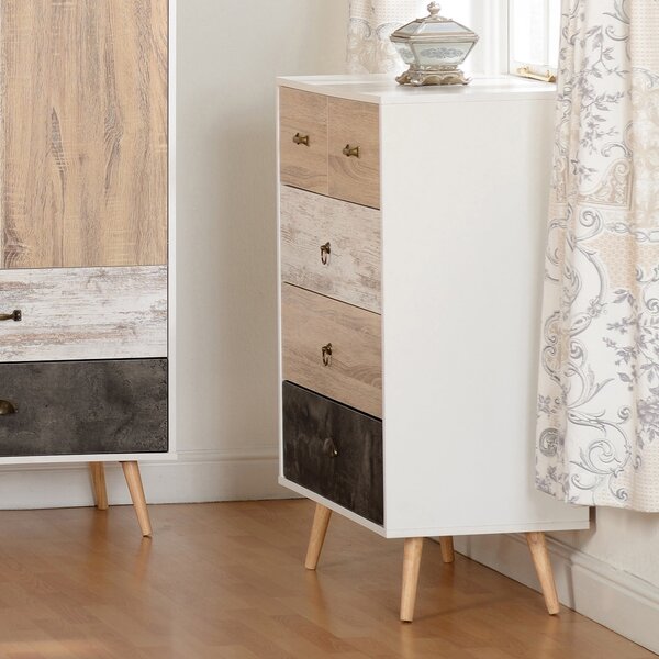 Nordic 5 Drawer Chest, White & Pine