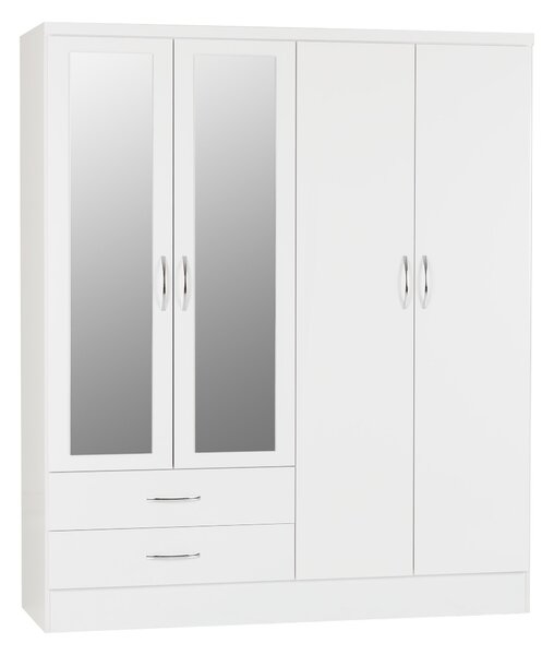 Nevada 4 Door 2 Drawer Wardrobe, Mirrored