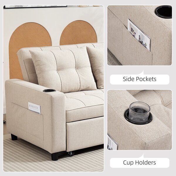 HOMCOM Two-Seater Pull-Out Sofa Bed, Cat Scratch Resistant, Beige Aosom UK