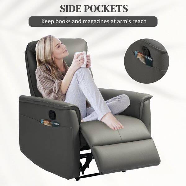 HOMCOM Recliner Armchair, Microfibre Manual Reclining Chair with Adjustable Leg Rest, Cat Scratch Resistant Fabric for Living Room, Bedroom, Light Grey