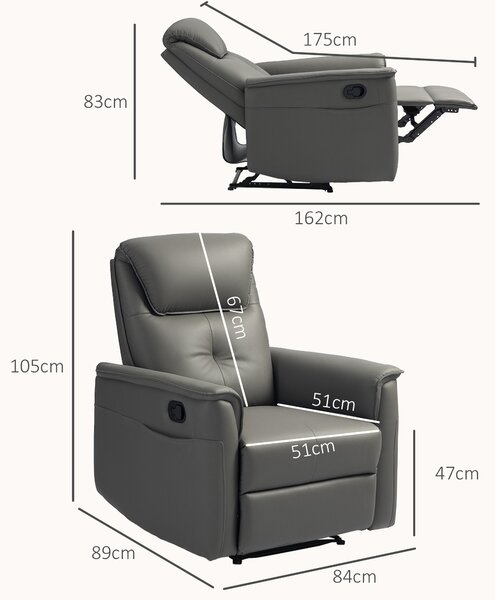 HOMCOM Recliner Armchair, Microfibre Manual Reclining Chair with Adjustable Leg Rest, Cat Scratch Resistant Fabric for Living Room, Bedroom, Light Grey