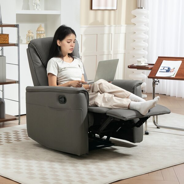 HOMCOM Recliner Armchair, Microfibre Manual Reclining Chair with Adjustable Leg Rest, Cat Scratch Resistant Fabric for Living Room, Bedroom, Light Grey