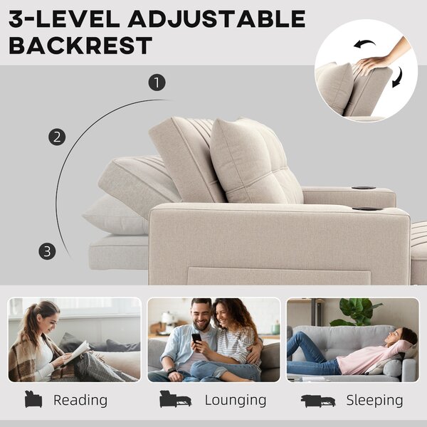 HOMCOM Two-Seater Pull-Out Sofa Bed, Cat Scratch Resistant, Beige Aosom UK