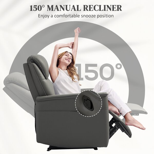 HOMCOM Recliner Armchair, Microfibre Manual Reclining Chair with Adjustable Leg Rest, Cat Scratch Resistant Fabric for Living Room, Bedroom, Light Grey