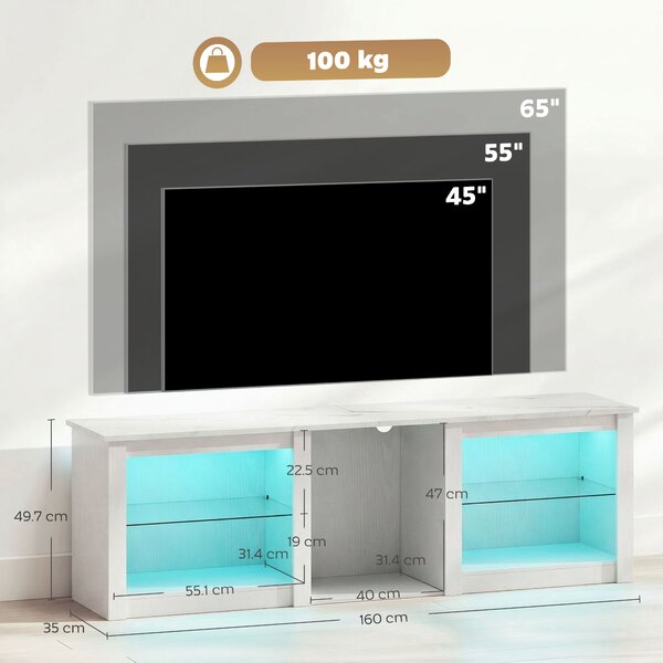 HOMCOM 70" TV Stand, with LED Lights and Storage - White