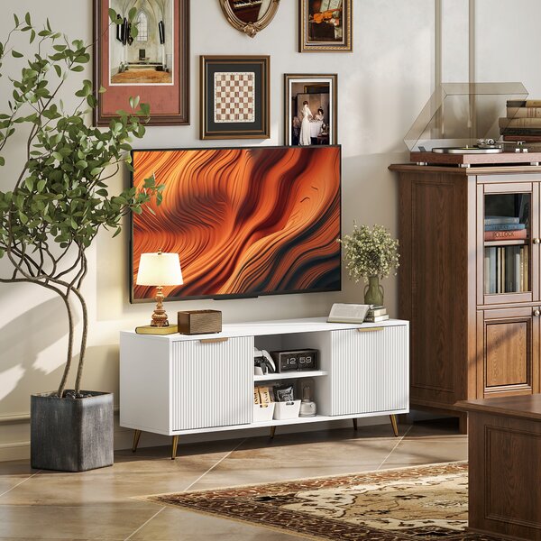 HOMCOM Modern TV Stand Cabinet for TVs up to 55", TV Unit with Shelves and Cabinets, Entertainment Centre for Living Room, White Aosom UK