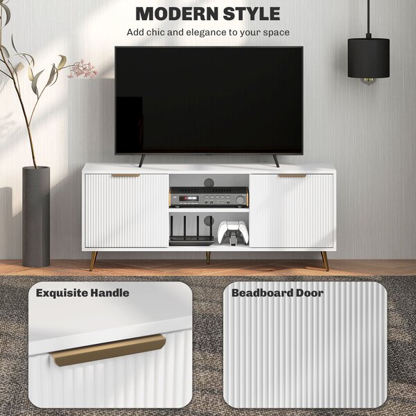 HOMCOM Modern TV Stand Cabinet for TVs up to 55", TV Unit with Shelves and Cabinets, Entertainment Centre for Living Room, White Aosom UK
