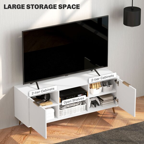 HOMCOM Modern TV Stand Cabinet for TVs up to 55", TV Unit with Shelves and Cabinets, Entertainment Centre for Living Room, White Aosom UK