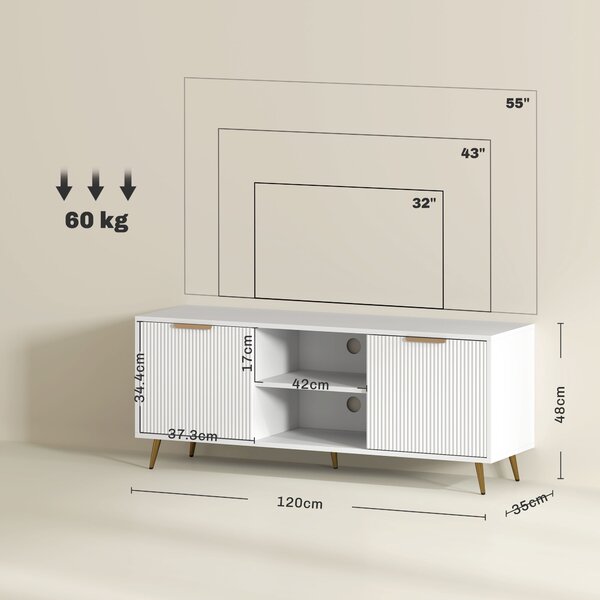 HOMCOM Modern TV Stand Cabinet for TVs up to 55", TV Unit with Shelves and Cabinets, Entertainment Centre for Living Room, White Aosom UK