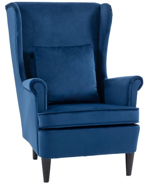 HOMCOM Modern Accent Chair with High Backrest and Pillow, Velvet-Feel Fabric Reading Chair with Solid Wood Legs, Blue