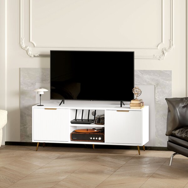 HOMCOM Modern TV Stand Cabinet for TVs up to 55", TV Unit with Shelves and Cabinets, Entertainment Centre for Living Room, White Aosom UK