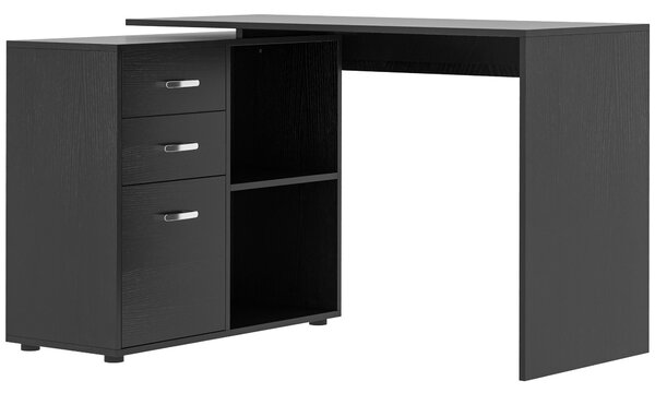 HOMCOM Computer Desk Table Workstation Home Office L Shape Drawer Shelf File Cabinet Black