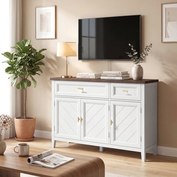 HOMCOM Modern Sideboard with 3 Doors, 2 Drawers and Adjustable Shelves, White