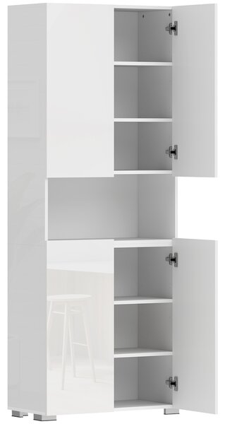 HOMCOM 180 cm Tall Kitchen Cupboard, Pantry Storage Cabinet with Soft Close Doors and Adjustable Shelves, High Gloss White