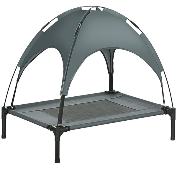 PawHut Elevated Dog Bed: Waterproof Pet Cot with Breathable Mesh & UV Canopy for Medium Dogs - Grey