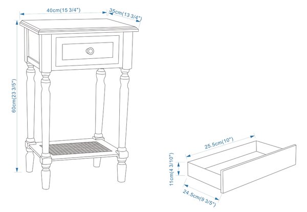 Lucy Cane 1 Drawer Bedside Table