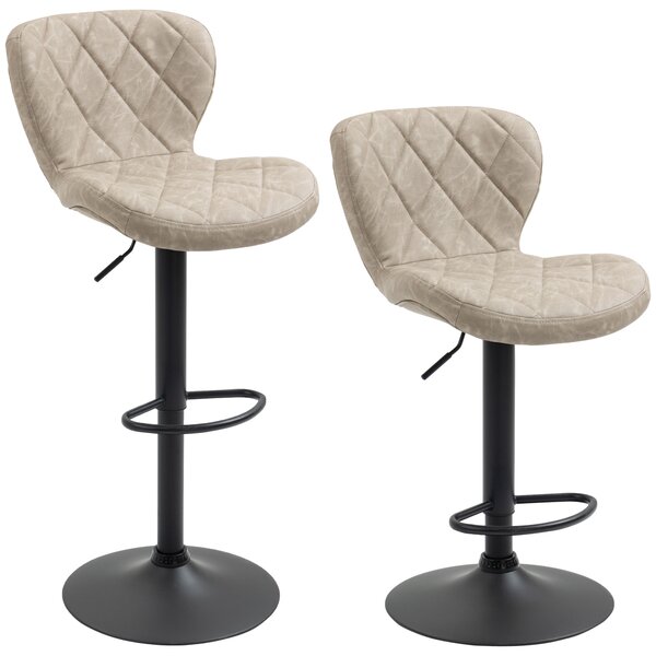 HOMCOM Swivel Bar Chair: Diamond Pattern PU Seat with Backrest & Footrest, Steel Frame, Bar Stools, Counter Bar Stool, Light Grey Aosom UK