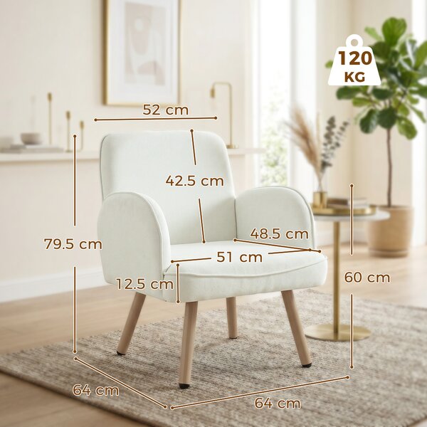 HOMCOM Lounge Chair Velvet Upholstered Armchair with Spring Cushion for Living Room Bedroom Cream White