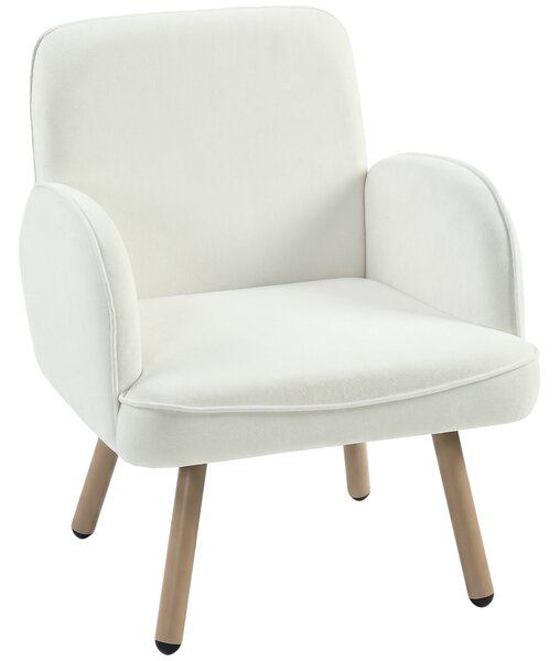 HOMCOM Lounge Chair Velvet Upholstered Armchair with Spring Cushion for Living Room Bedroom Cream White