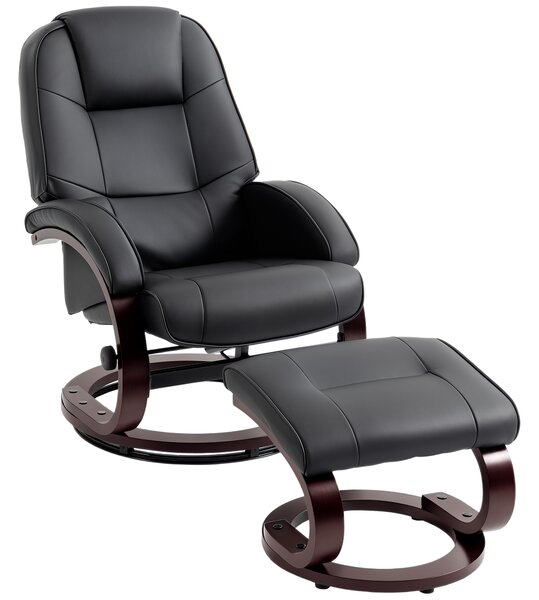 HOMCOM Swivel Recliner Chair with Footstool, PU Leather Recliner Armchair with Adjustable Back and Wood Frame, Black