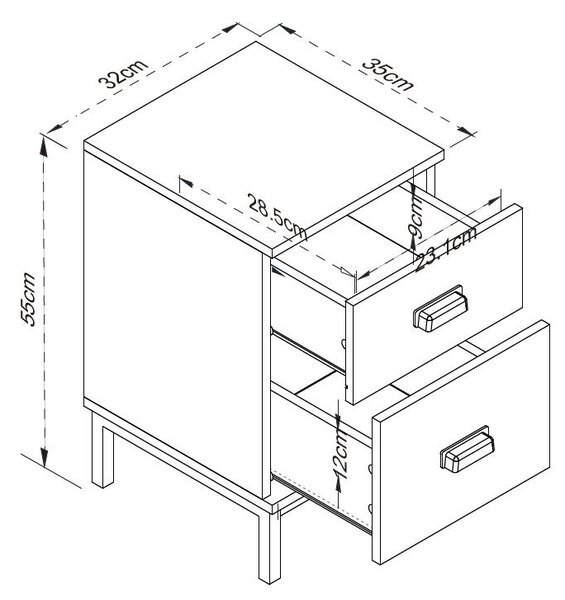 Fulton 2 Drawer Slim Bedside Table