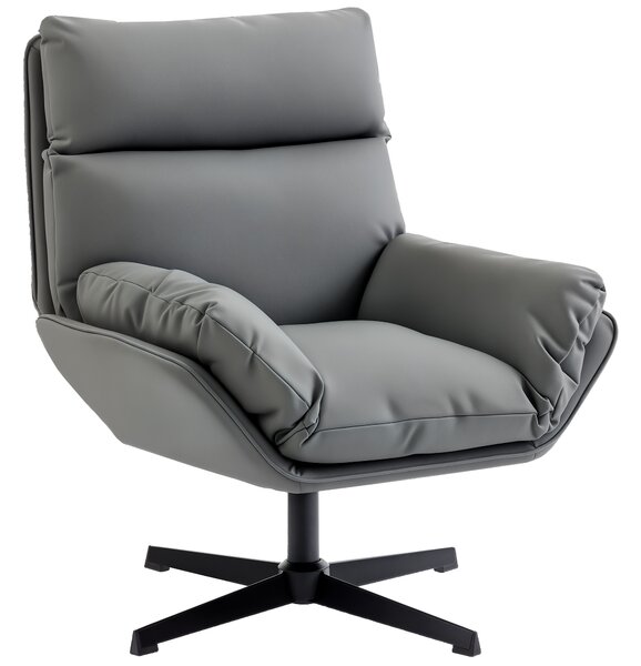 HOMCOM Accent Chair with 360° Swivel Armchair for Living Room with Padded Cushion Dark Grey