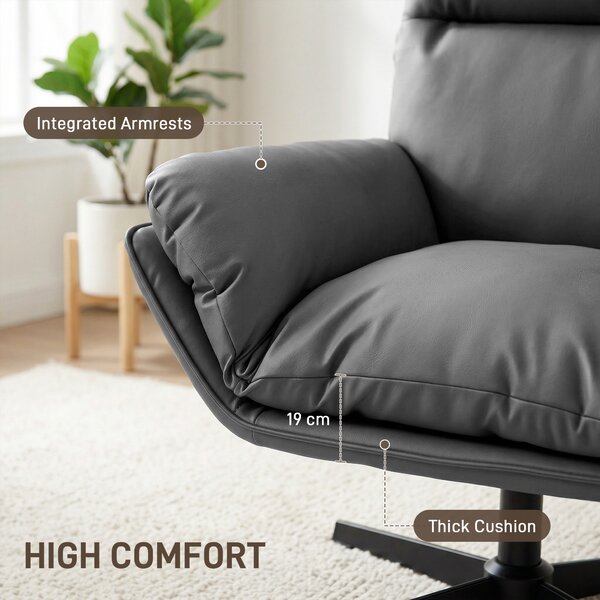 HOMCOM Accent Chair with 360° Swivel Armchair for Living Room with Padded Cushion Dark Grey