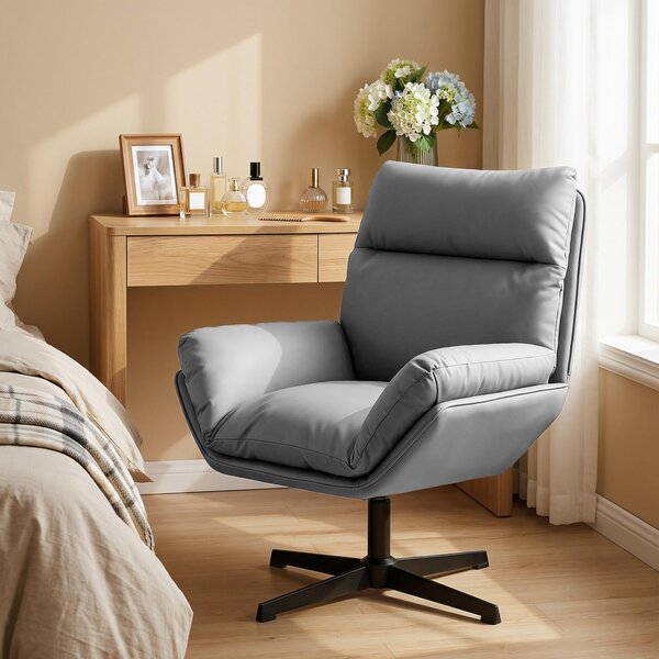 HOMCOM Accent Chair with 360° Swivel Armchair for Living Room with Padded Cushion Dark Grey