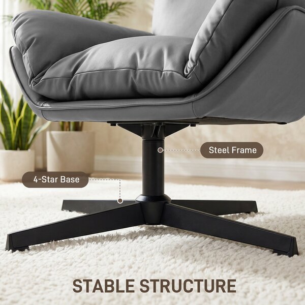 HOMCOM Accent Chair with 360° Swivel Armchair for Living Room with Padded Cushion Dark Grey