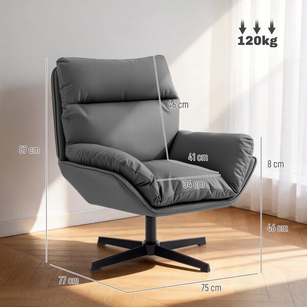 HOMCOM Accent Chair with 360° Swivel Armchair for Living Room with Padded Cushion Dark Grey
