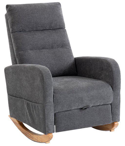 HOMCOM Upholstered Rocking Chair Retractable Footrest Rocker Chair High Back for Living Room Grey