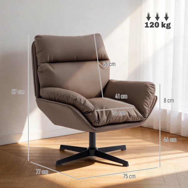 HOMCOM Accent Chair with 360° Swivel Armchair for Living Room with Padded Cushion Dark Brown
