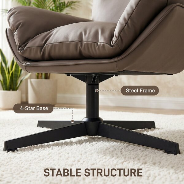 HOMCOM Accent Chair with 360° Swivel Armchair for Living Room with Padded Cushion Dark Brown